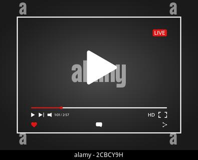 Videoplayer. Vorlage für den Web-Bildschirm der Benutzeroberfläche. Social Media Player Fensterleiste Design Mockup. Live-Stream Video Hintergrund mit 10k Ansichten. Designelement Stock Vektor