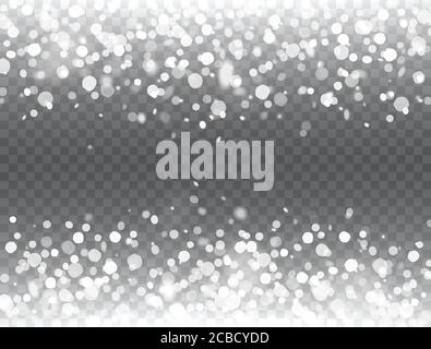Schnee fällt auf transparenten Hintergrund. Glänzende Schneegrenzer. Frohe Weihnachtskarte. Magischer Schneefall. Winter Design-Elemente für Karte, Poster, Web-Banner Stock Vektor