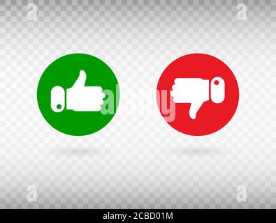 Symbol „Daumen hoch“ und „Daumen runter“ auf transparentem Hintergrund isoliert. Feedback-Konzept. „Gefällt mir“-Symbol. Symbol für soziale Netzwerke. Logo der Zählerbenachrichtigung Stock Vektor