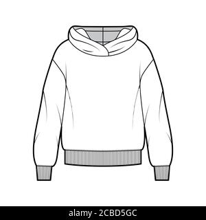 Oversized Baumwoll-Fleece Hoodie technische Mode Illustration mit entspannter Passform, lange Ärmel. Flach außen Pullover Bekleidungsschablone vorne, weiß Farbe. Damen, Herren, Unisex Sweatshirt TOP CAD mockup Stock Vektor