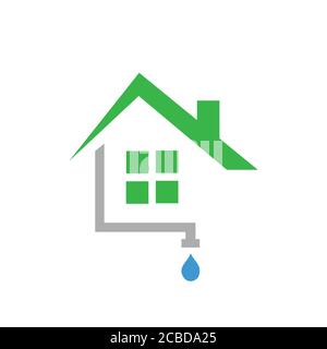 Haus Dachrinne Logo Design. Home Rohr Installation Vektor-Vorlage Illustrationen Stock Vektor