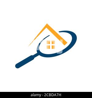 Logo „Find Home“. Suche Eigenschaft Logo Symbol mit Vergrößerungsglas Symbol, Grafik-Design-Illustrationen Stock Vektor