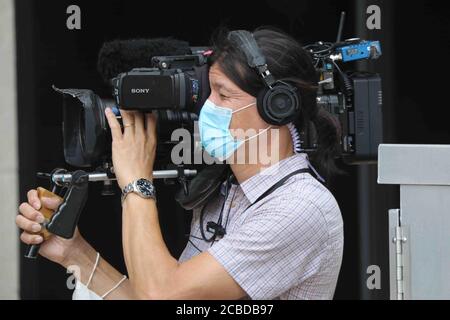 Wilmington, DE, USA. August 2020. Medien-Crews waren vor Ort, als Senator Kamala D. Harris (D-Calif.) am Mittwoch, den 12. AUGUST 2020, im Hotel du Pont in Wilmington, DE.Präsidentschaftskandidat und ehemaliger Vizepräsident JOE BIDEN und Sen. Kamala D. Harris machten ihren ersten öffentlichen Auftritt, nachdem Biden Harris als seinen Vizepräsidenten-Laufgefährten nannte. Kredit: Saquan Stimpson/ZUMA Wire/Alamy Live Nachrichten Stockfoto