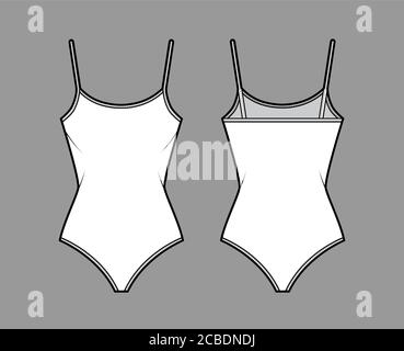 Body aus Baumwoll-Jersey, technische Mode-Illustration mit taillierter Body, ärmellos. Flach außen Cami Bekleidungsschablone vorne, hinten, weiße Farbe. Damen Herren Unisex TOP CAD Mockup. Stock Vektor