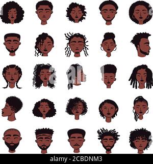 Gruppe von fünfundzwanzig afro ethnischen Menschen Avatare Zeichen Vektor Illustrationsdesign Stock Vektor