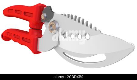 Gartenschere mit roten Griffen. Isoliert. 3D-Illustration Stockfoto