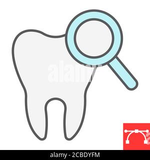 Zahnarztcheck Farbe Linie Symbol, Zahn und stomatolgy, Zähne Check up Zeichen Vektorgrafiken, editierbare Kontur gefüllt Kontur Symbol, eps 10. Stock Vektor