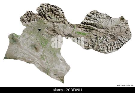 Form von Teheran, Provinz Iran, mit seiner Hauptstadt isoliert auf weißem Hintergrund. Satellitenbilder. 3D-Rendering Stockfoto