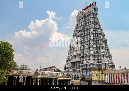 Berühmte Skulpturen, Srivilliputhur Andal Tempel, Tamil Nadu, ist berühmt für seine Dravidian-Stil Hindu-Tempel. Ein Land des kulturellen und religiösen Erbes Stockfoto