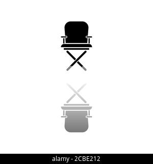 Director Chair. Schwarzes Symbol auf weißem Hintergrund. Einfache Illustration. Symbol Für Flachen Vektor. Spiegelungsschatten. Kann in Logo, Web, Mobile und verwendet werden Stock Vektor