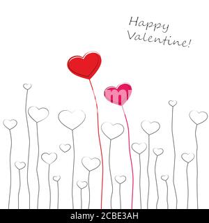 Digitale Darstellung von Herzen mit Linien und Text 'Happy Valentine' Auf weißem Hintergrund Stockfoto