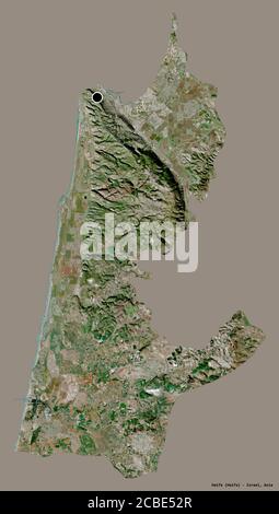 Form von Haifa, Bezirk von Israel, mit seiner Hauptstadt isoliert auf einem einfarbigen Hintergrund. Satellitenbilder. 3D-Rendering Stockfoto