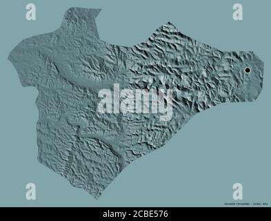 Form von Jerusalem, Bezirk von Israel, mit seiner Hauptstadt isoliert auf einem einfarbigen Hintergrund. Farbige Höhenkarte. 3D-Rendering Stockfoto