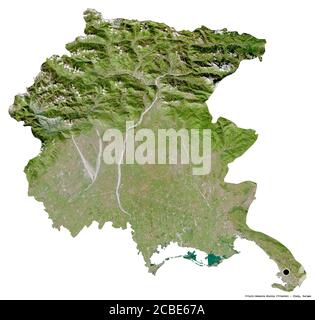 Form von Friaul-Julisch Venetien, autonome Region Italiens, mit seiner Hauptstadt auf weißem Hintergrund isoliert. Satellitenbilder. 3D-Rendering Stockfoto