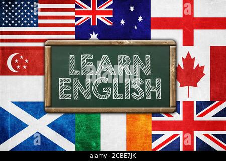 Lernen Sie Englisch - Vintage-Hintergrund-Konzept Stockfoto