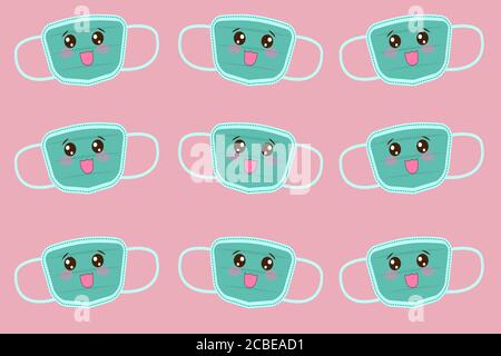 Happy Face Maske Muster für Kinder. Zurück zur Schule 2020. Covid-19 Stock Vektor