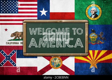 Willkommen Sie in Amerika - Vintage-Hintergrund-Konzept Stockfoto