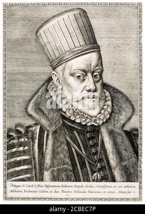 König Philipp III. Von Spanien (1578-1621), Porträtstich von Hieronymus Wierix, 1586 Stockfoto