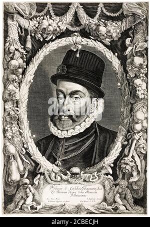 Philipp II. (1527-1598), König von Spanien, Porträtstich von Jonas Suyderhoef, 1644 Stockfoto