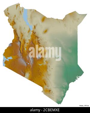 Form von Kenia mit seiner Hauptstadt isoliert auf weißem Hintergrund. Topografische Reliefkarte. 3D-Rendering Stockfoto