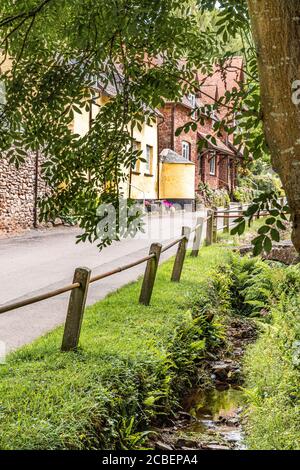 Exmoor National Park - der Farn gesäumte Bach durch das Dorf Luccombe, Somerset UK Stockfoto