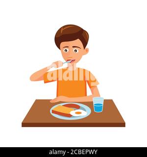 Flaches Design der Cartoon-Figur des Mannes ist Essen, Vektor-Illustration Stock Vektor
