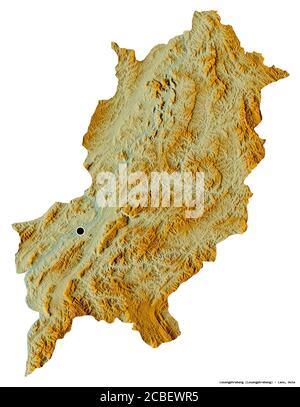 Form von Louangphrabang, Provinz Laos, mit seiner Hauptstadt isoliert auf weißem Hintergrund. Topografische Reliefkarte. 3D-Rendering Stockfoto