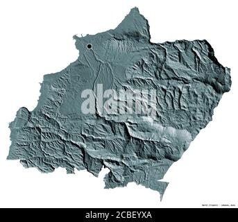 Form des Nordens, Gouvernement des Libanon, mit seiner Hauptstadt isoliert auf weißem Hintergrund. Farbige Höhenkarte. 3D-Rendering Stockfoto