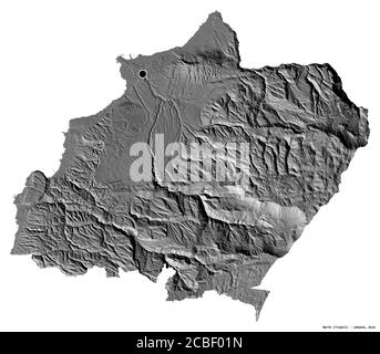 Form des Nordens, Gouvernement des Libanon, mit seiner Hauptstadt isoliert auf weißem Hintergrund. Höhenkarte mit zwei Ebenen. 3D-Rendering Stockfoto