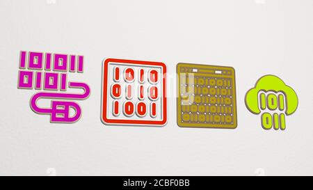 BINÄRCODE 4 Symbole gesetzt - 3D-Darstellung Stockfoto
