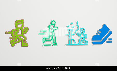 JOGGING 4 Symbole Set - 3D-Illustration für Laufen und Fitness Stockfoto