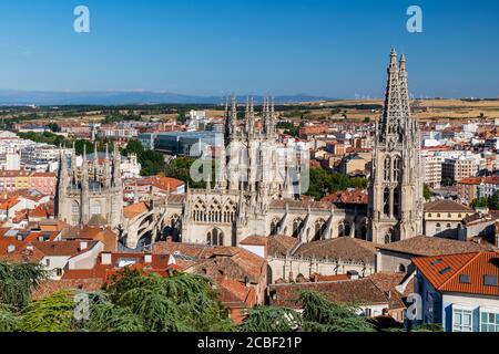 Kathedrale der Heiligen Maria von Burgos und Skyline der Stadt, Burgos, Kastilien und Leon, Spanien Stockfoto