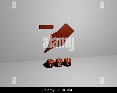 3D-Illustration von STIFT Grafiken und Text von metallic gemacht Würfel Buchstaben für die damit verbundenen Bedeutungen des Begriffs und Präsentationen für Hintergrund und Geschäft Stockfoto