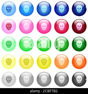 Menschliche Schädel Symbole im Set von 25 Farbe glänzend sphärisch Tasten Stock Vektor