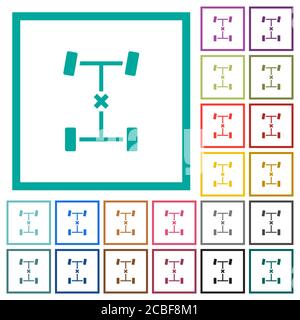 Flache Farbsymbole mit zentralem Differenzialschloss und Quadrantenrahmen Weißer Hintergrund Stock Vektor