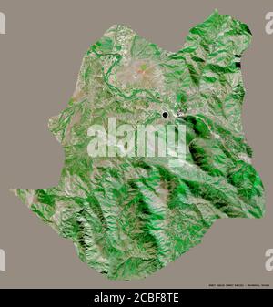 Form von Demir Kapija, Gemeinde Mazedonien, mit seiner Hauptstadt isoliert auf einem einfarbigen Hintergrund. Satellitenbilder. 3D-Rendering Stockfoto