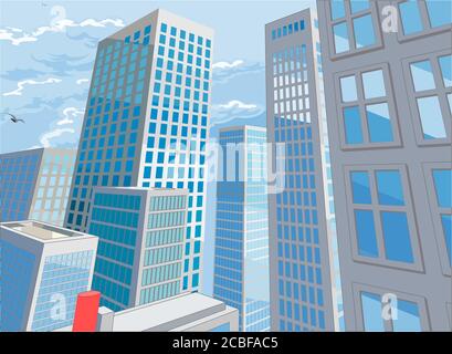 Stadt Gebäude Cartoon Comic-Stil Hintergrund Stock Vektor