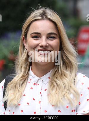 Sian Welby verlässt die Global Radio Studios in London. Stockfoto