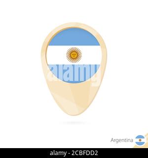 Kartenzeiger mit Flagge Argentiniens. Orangefarbenes Symbol für abstrakte Karten. Vektorgrafik. Stock Vektor