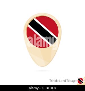 Kartenzeiger mit Flagge von Trinidad und Tobago. Orangefarbenes Symbol für abstrakte Karten. Vektorgrafik. Stock Vektor