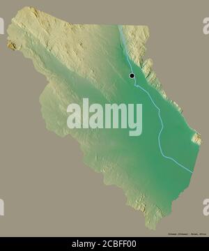 Form von Chikwawa, Bezirk von Malawi, mit seiner Hauptstadt isoliert auf einem einfarbigen Hintergrund. Topografische Reliefkarte. 3D-Rendering Stockfoto