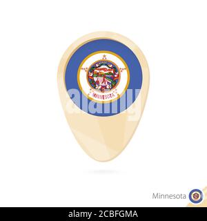 Kartenzeiger mit Flagge von Minnesota. Orangefarbenes Symbol für abstrakte Karten. Vektorgrafik. Stock Vektor