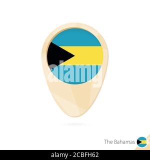 Kartenzeiger mit Flagge der Bahamas. Orangefarbenes Symbol für abstrakte Karten. Vektorgrafik. Stock Vektor