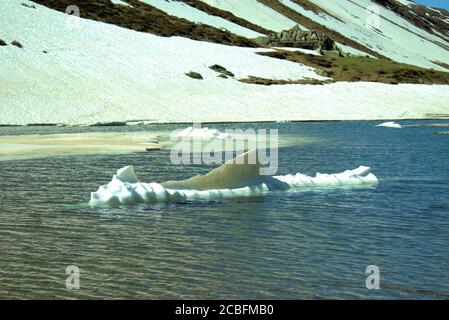 Eisschelfe im See auf dem Oberalppass In der Schweiz Stockfoto