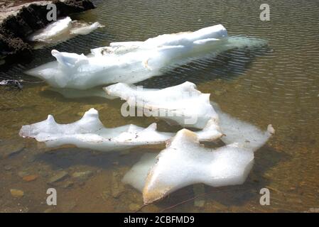 Eisschelfe im See auf dem Oberalppass In der Schweiz Stockfoto