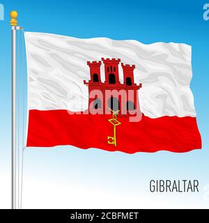 Gibraltar Territorium offizielle Flagge, Vereinigtes Königreich Verwaltung, Vektor-Illustration Stock Vektor