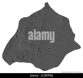 Form von Aguascalientes, Bundesstaat Mexiko, mit seiner Hauptstadt isoliert auf weißem Hintergrund. Höhenkarte mit zwei Ebenen. 3D-Rendering Stockfoto