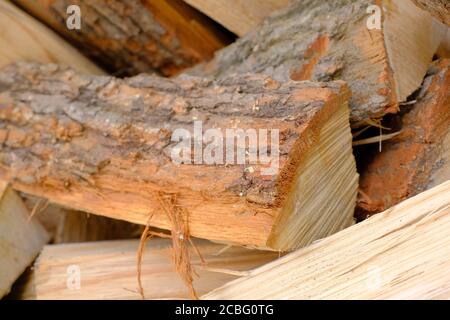 Ein Bündel Brennholz bereit für den Winter. Stockfoto