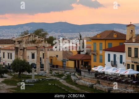 Reste der römischen Agora in der Altstadt von Athen, Griechenland. Stockfoto