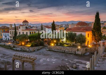 Athen, Griechenland - 20. Juni 2018: die Reste der römischen Agora in der Altstadt von Athen, Griechenland. Stockfoto